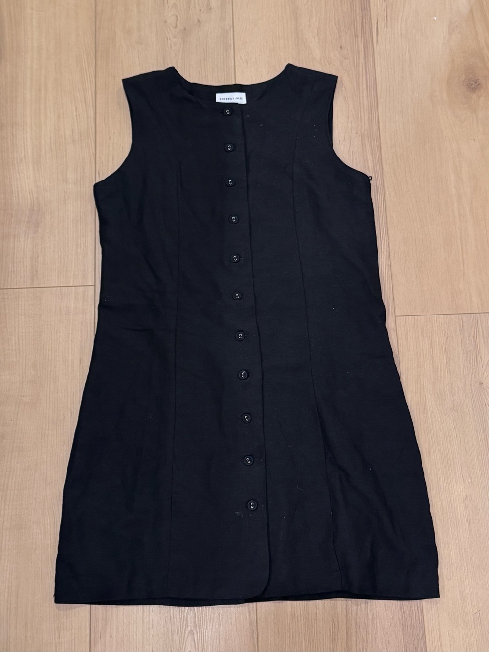 Linen Sleeveless Black Button Front Mini Dress by Sincerly Jules